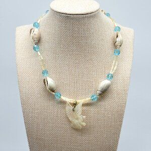 Handcrafted Vintage Mother of Pearl Eagle Pendant Shell Bead Necklace